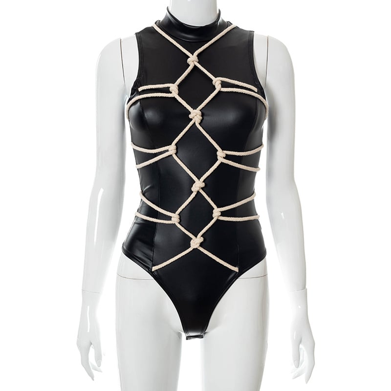 Leder-Bodysuit mit Schnürdetails