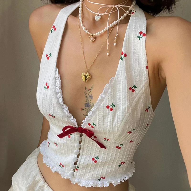 Crop Top mit Kirsch-Details