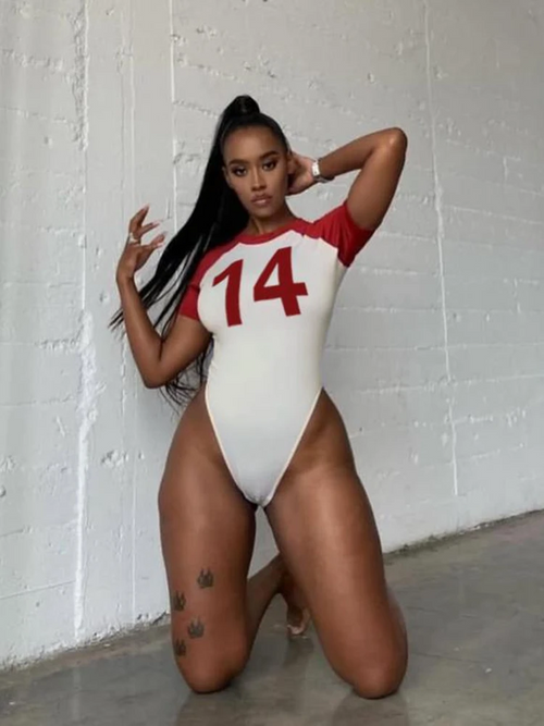 Damen Bodysuit mit Print und kurzen Ärmeln